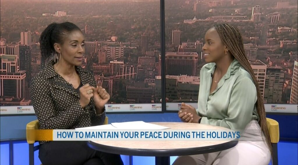 Bilingual Registered Psychotherapist Benslyne Avril during a CTV Morning Live Ottawa interview discussing mental health strategies and wellness tips.