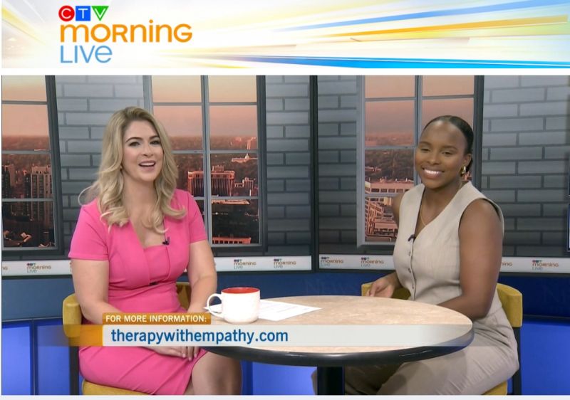 Bilingual Registered Psychotherapist Benslyne Avril during a CTV Morning Live Ottawa interview discussing mental health strategies and wellness tips.